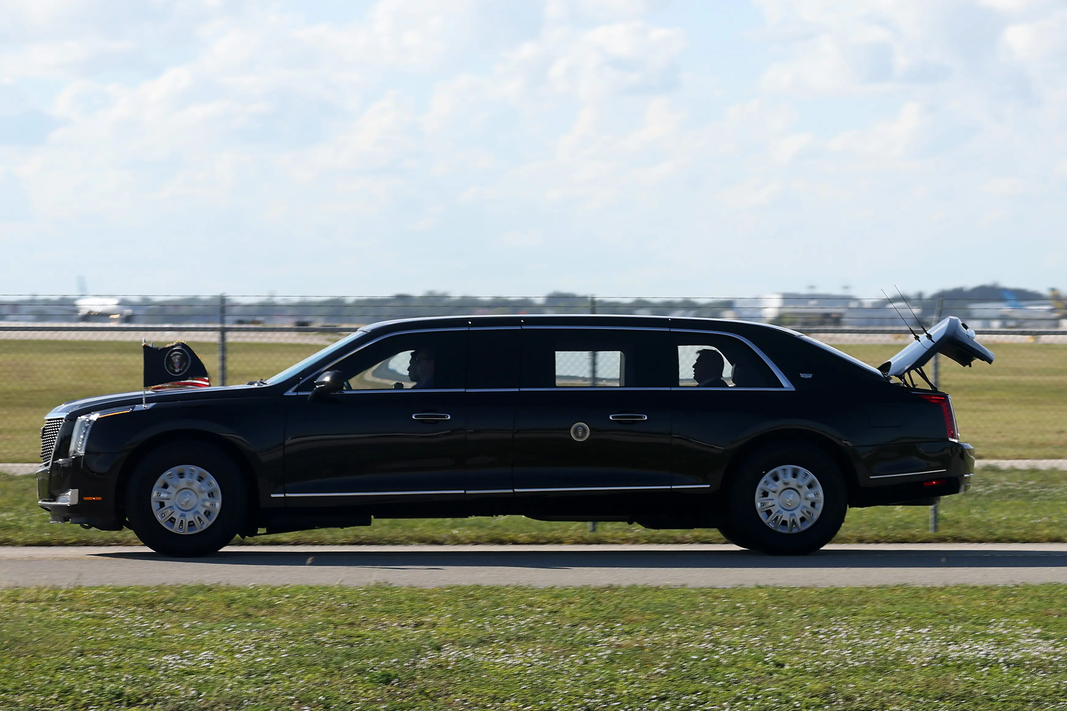 The internet has come up with some wild theories after Donald Trump's limo was spotted with the trunk open (Tasos Katopodis/Getty Images)