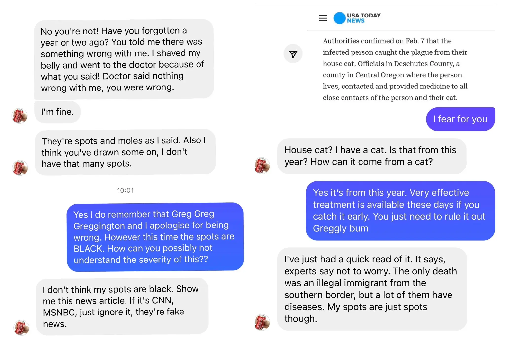 Becky convinced Greg that he could have the bubonic plague. X/ @deathtospinach