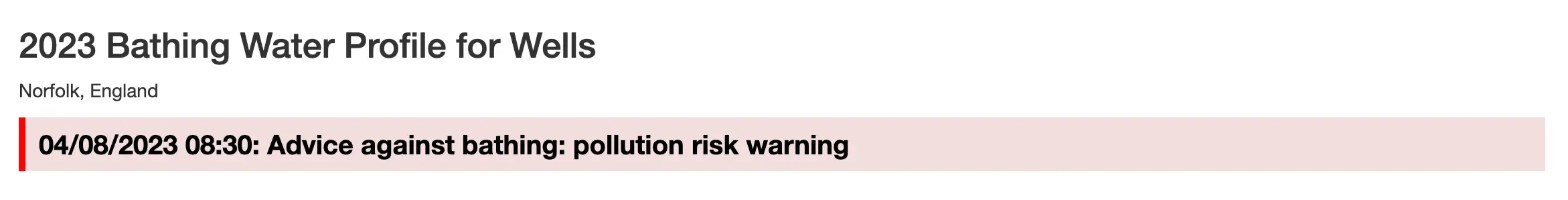 A pollution risk warning has been issued over the Norfolk beach.