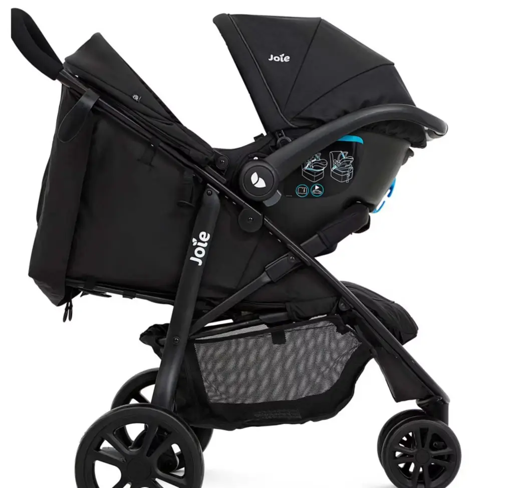 The Joie buggy also works with car seats for added convenience.