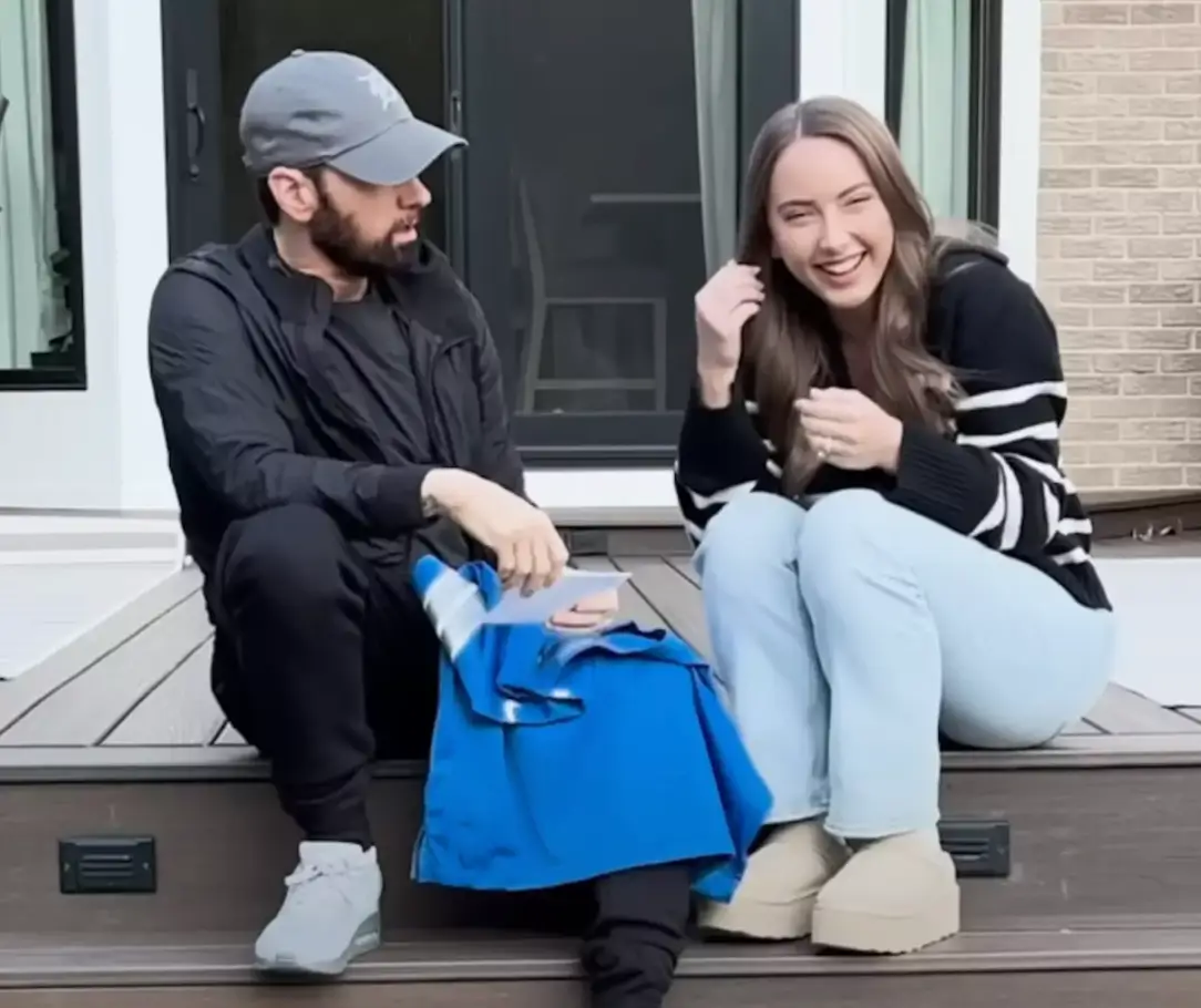 The rapper appeared in a state of shock when Hailie announced her pregnancy (YouTube/Eminem/Shady Records)