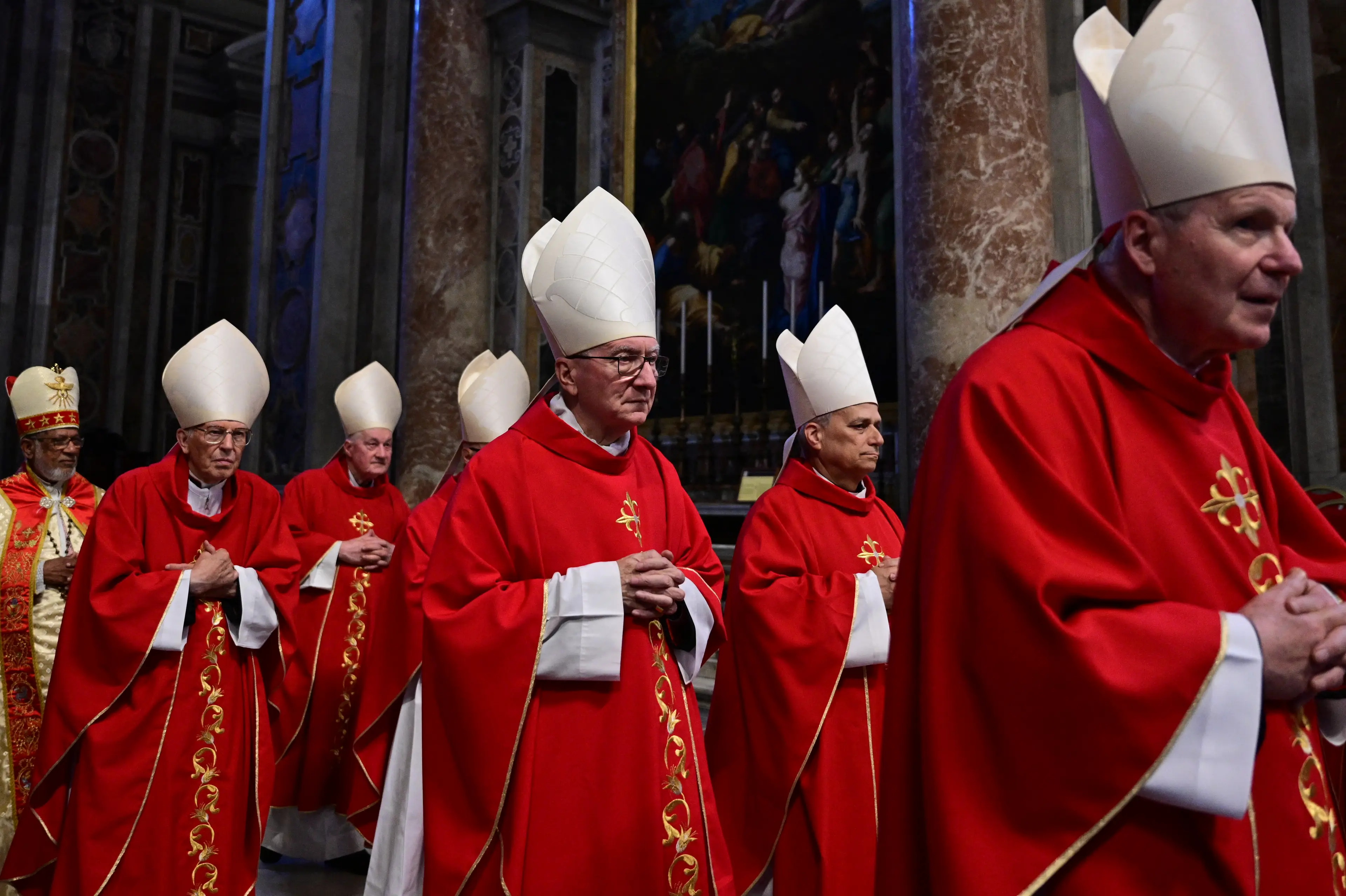 Cardinals attending the Seventh Novemdiale mass at St Peter's basilica, following the funeral of the Pope and ahead of the conclave (IZIANA FABI/AFP via Getty Images)