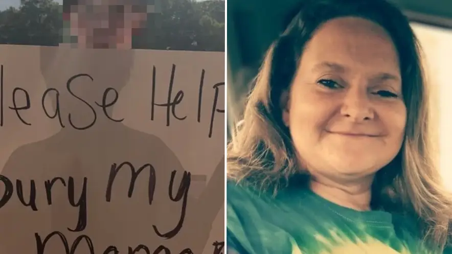 11-year-old boy holds heartbreaking sign for help to ‘bury mama’ for two days straight