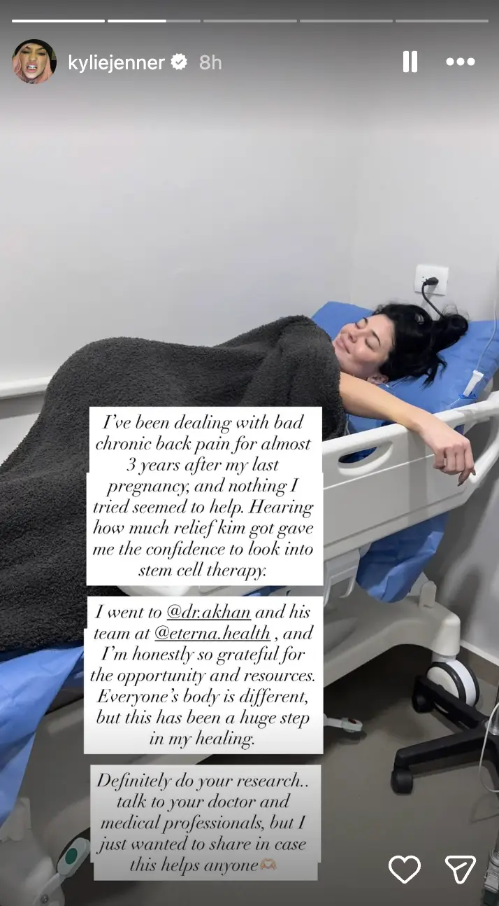 The mum of two revealed she was having stem cell treatment for her chronic back pain (Instagram/@kyliejenner)