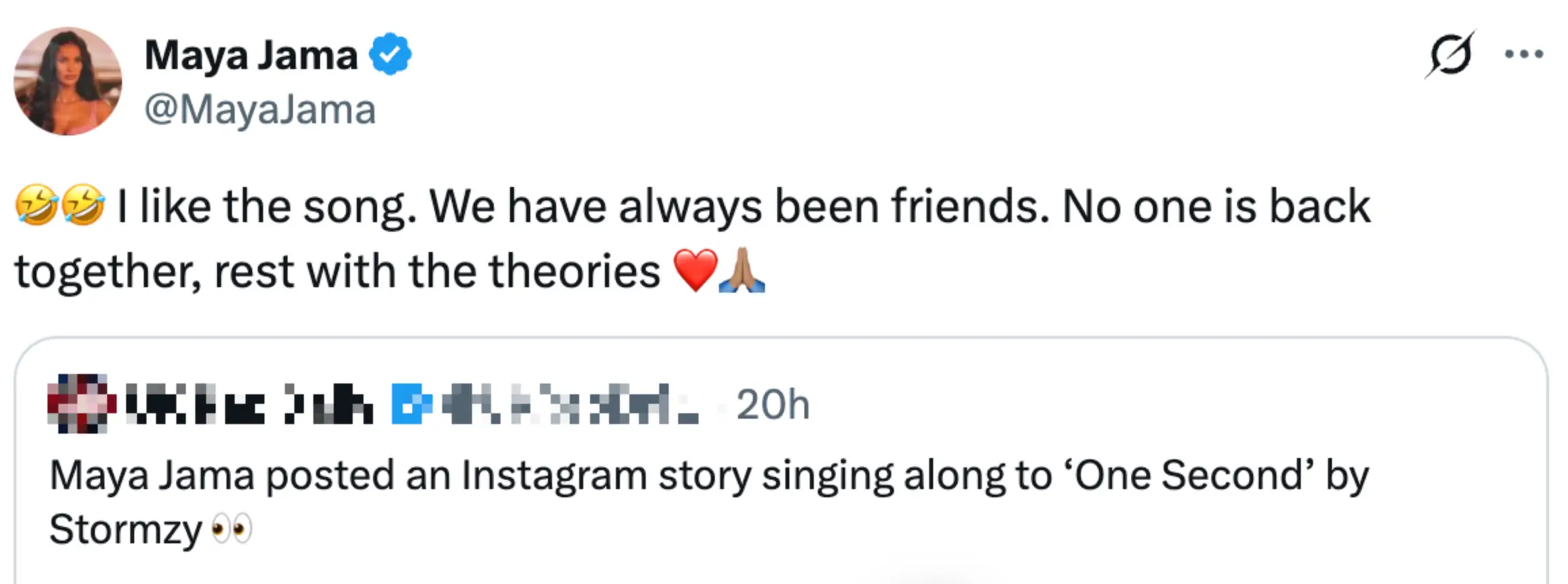 She hit back at speculation (X/@MayaJama)