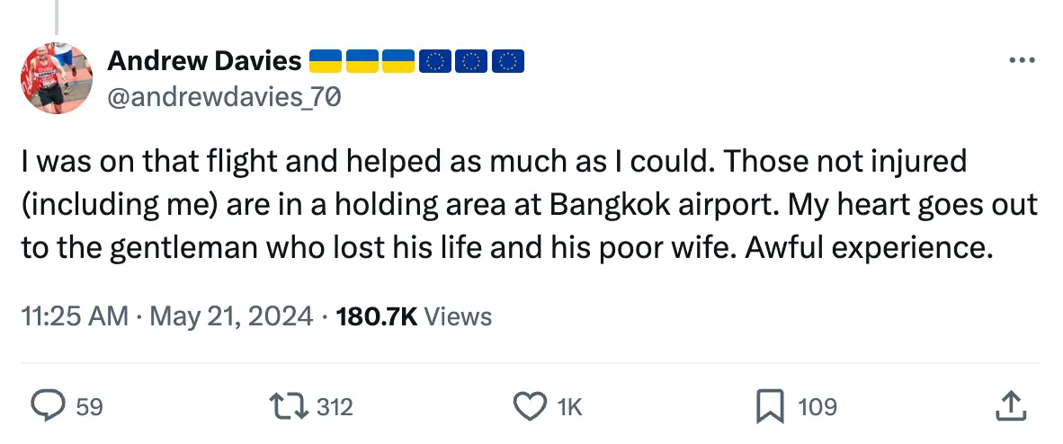 Passenger Andrew Davieshas opened up about the incident on Twitter. (X/@andrewdavies_70)