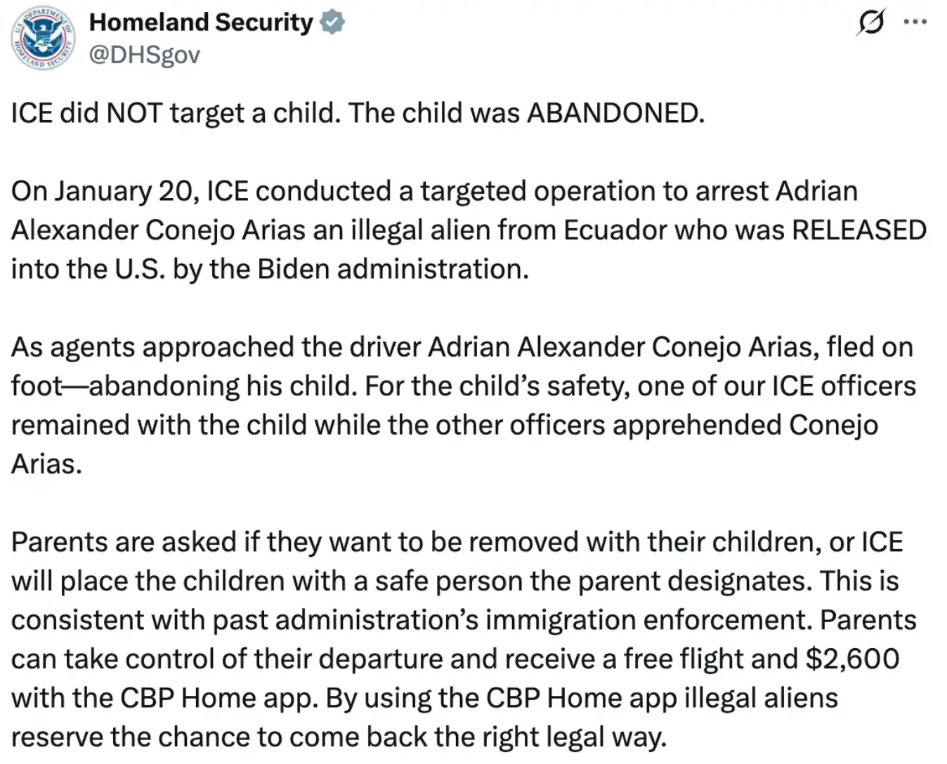 Homeland Security issued a statement back in January when the events unfolded (X)