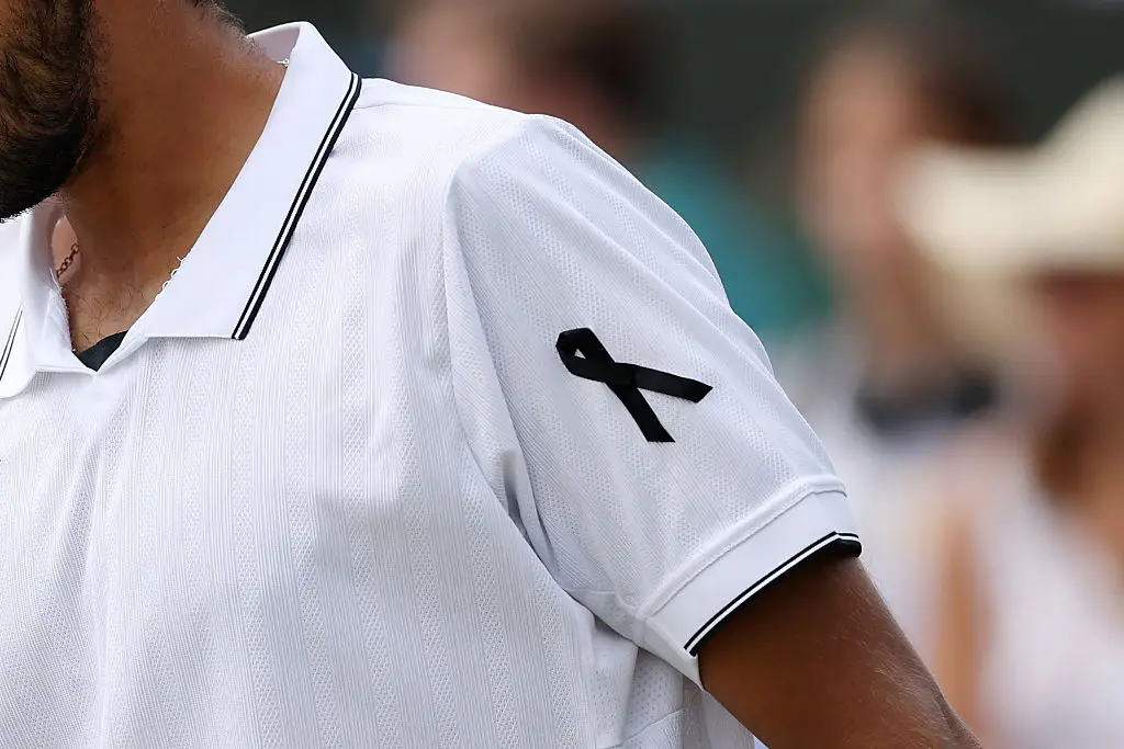 Portuguese tennis player, Francisco Cabral, paid tribute to Jota wearing a black ribbon in his tennis match today (4 July) (Ezra Shaw / Staff / Getty Images)