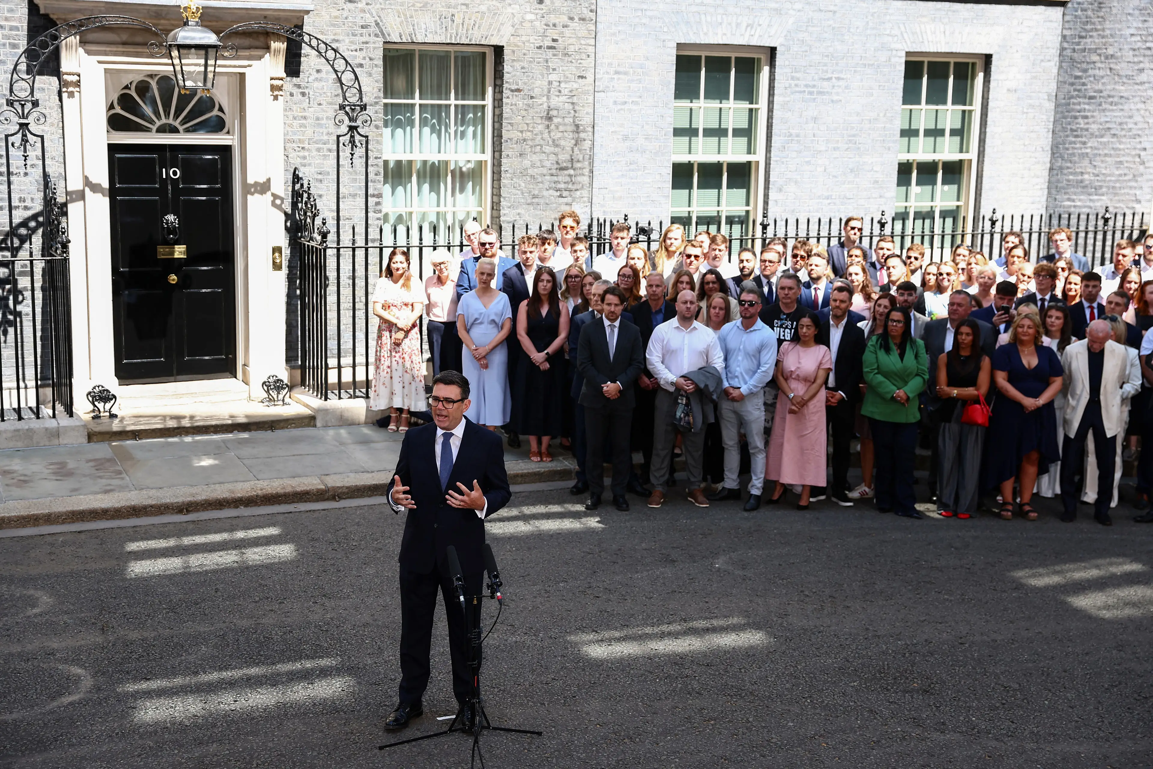 Burnham opted not to use a lectern (Peter Nicholls / AFP via Getty Images)