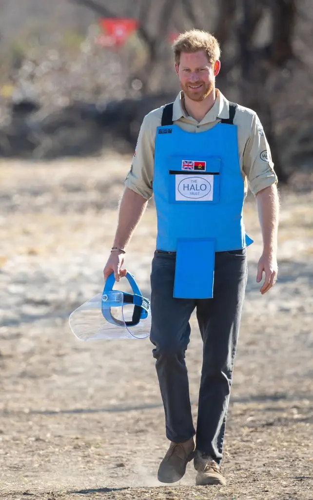 Harry recreated Diana's infamous walk through an active landmine field. (Pool/Samir Hussein/WireImage)