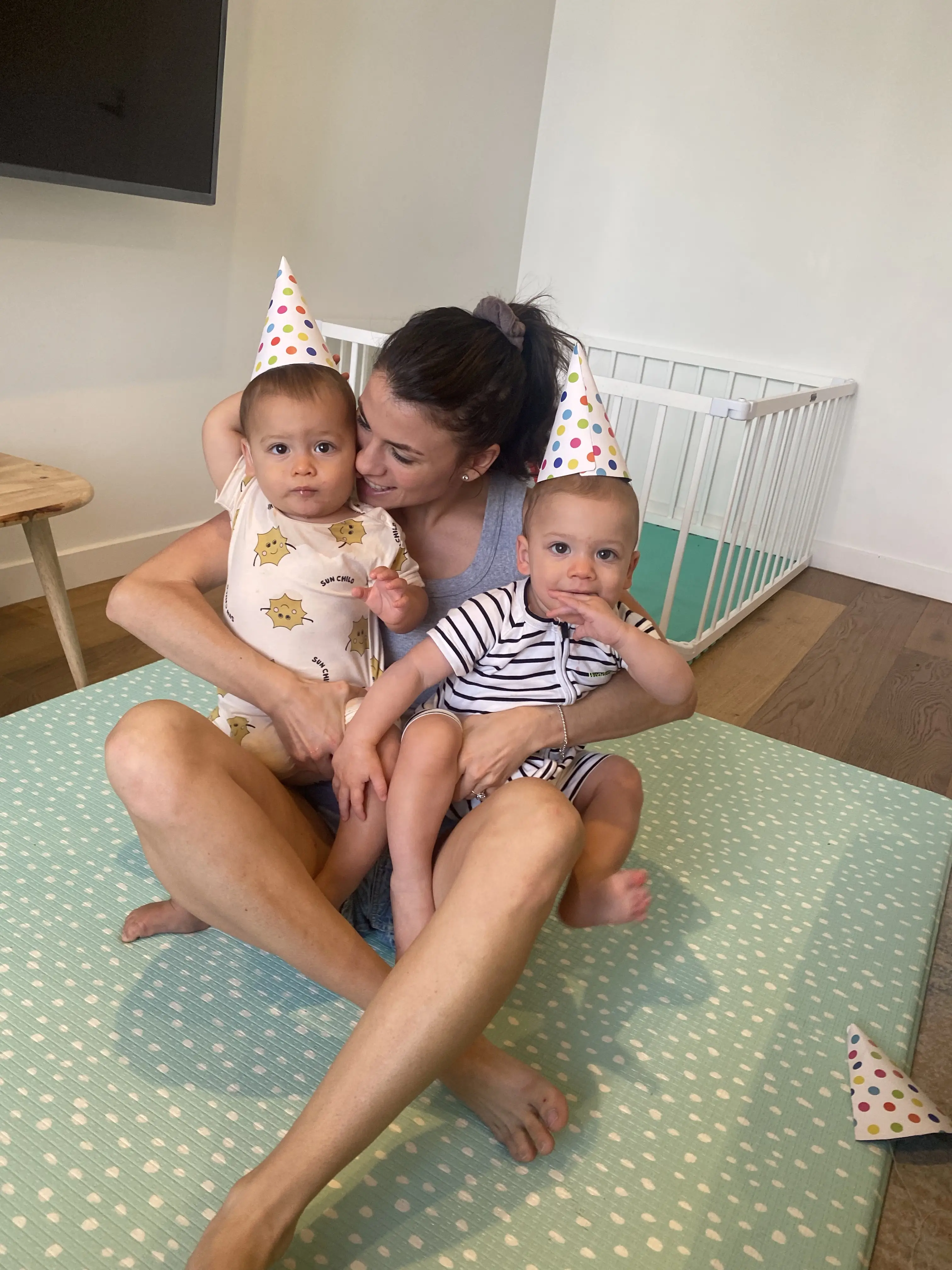 The twins now sleep through the night.