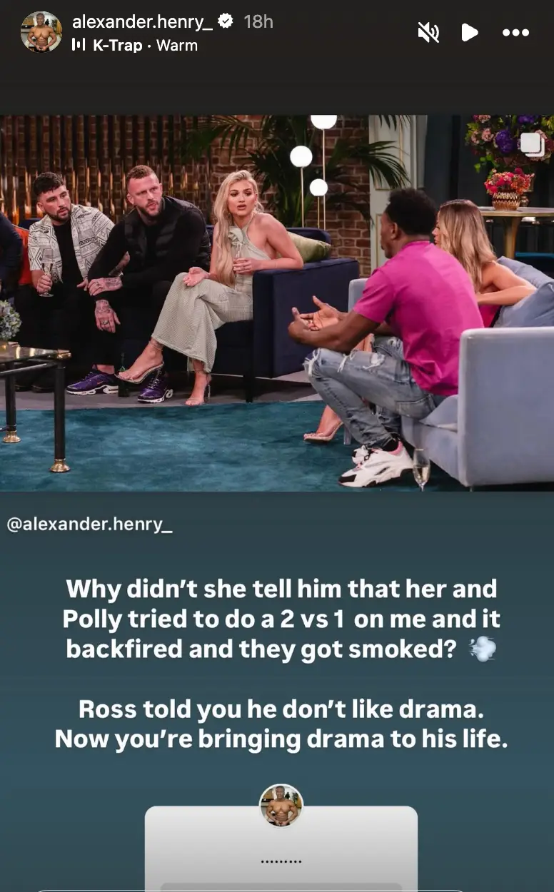 Alex has since shared a statement about Sacha's behaviour (Channel 4)