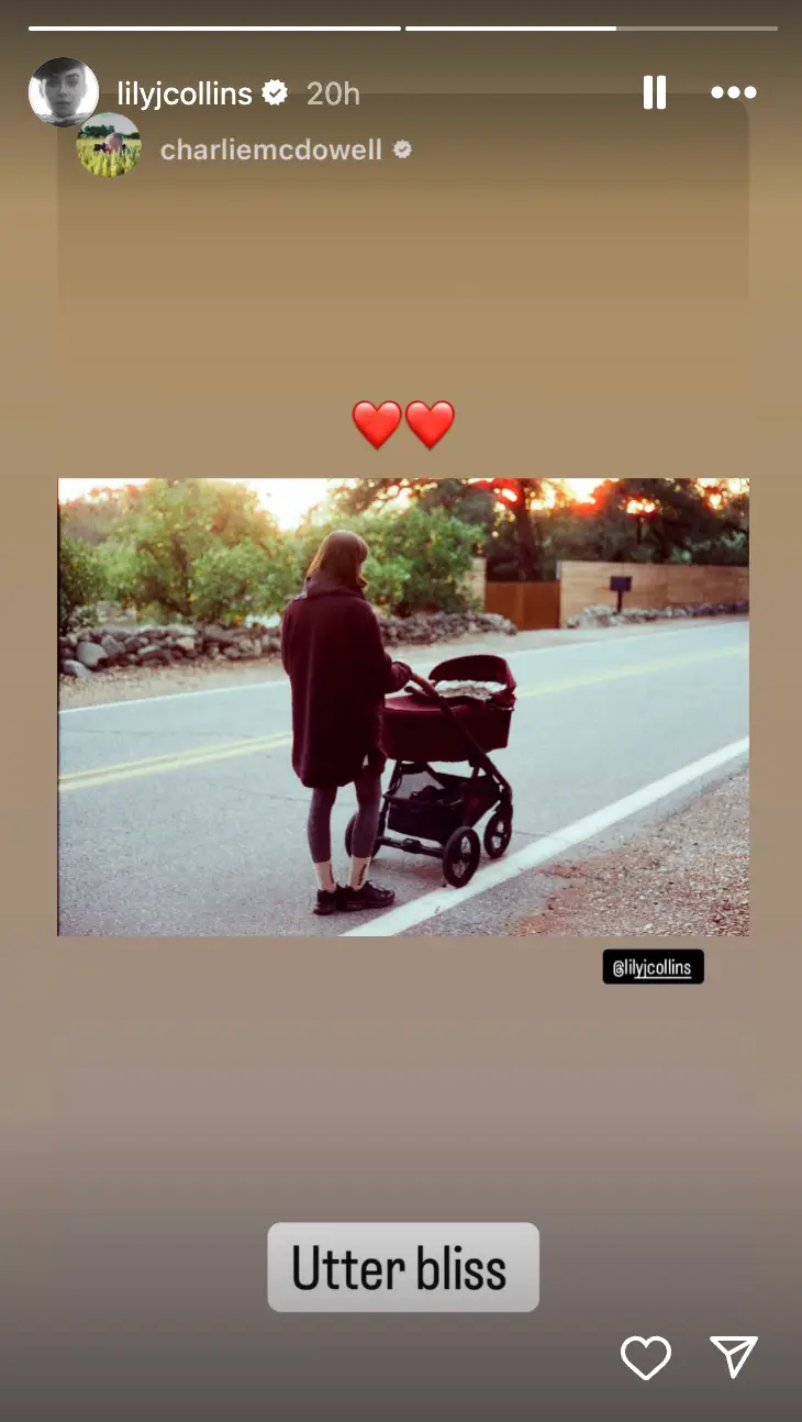 Collins reposted her husband's photo of her out with their daughter (Instagram/@lilyjcollins)