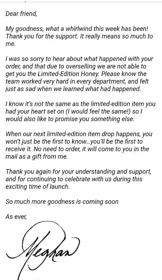 The Duchess was forced to issue refunds (Instagram/@meghan)