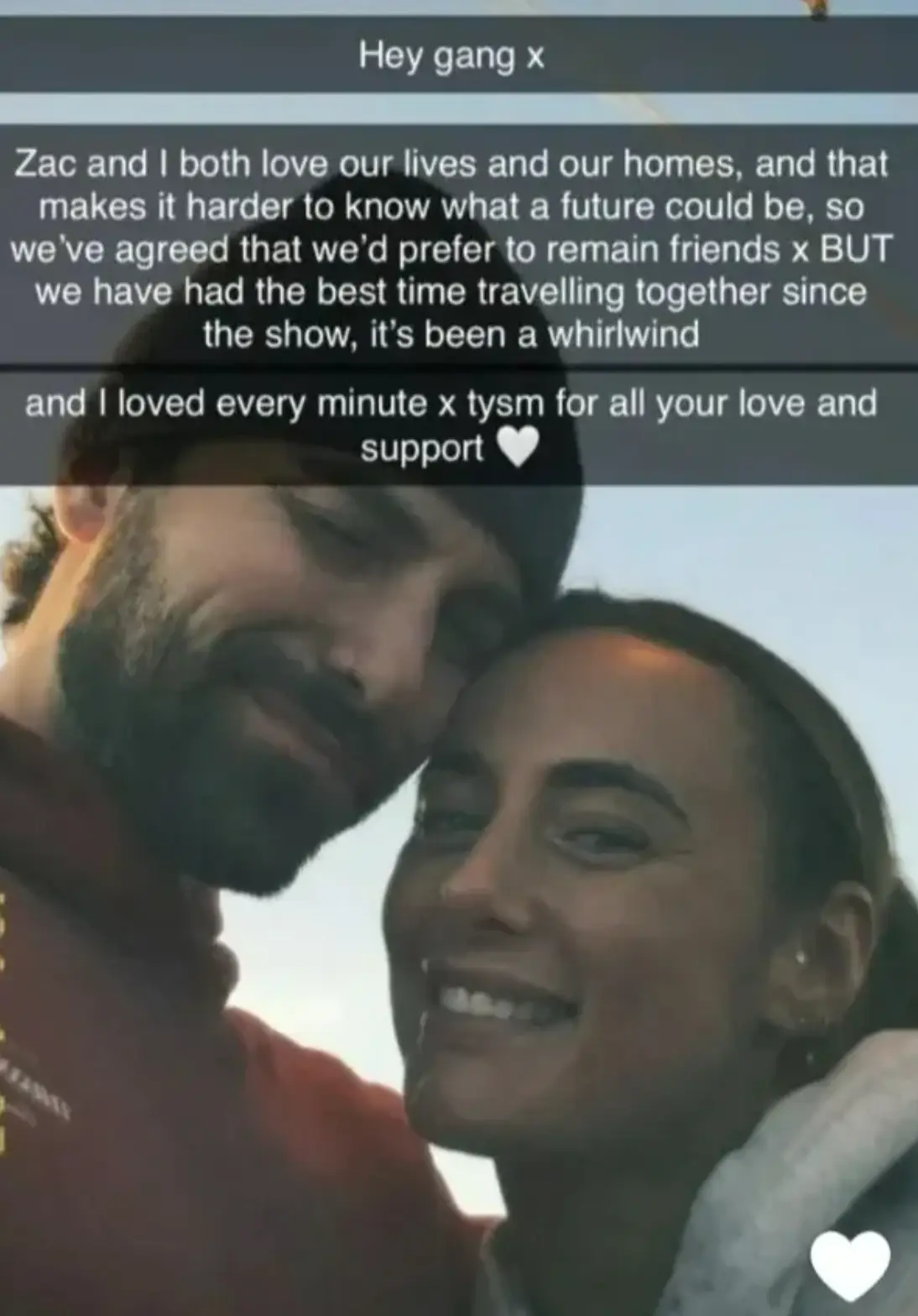 Millie announced the sad news on Snapchat (Snapchat/MillieGCourt)