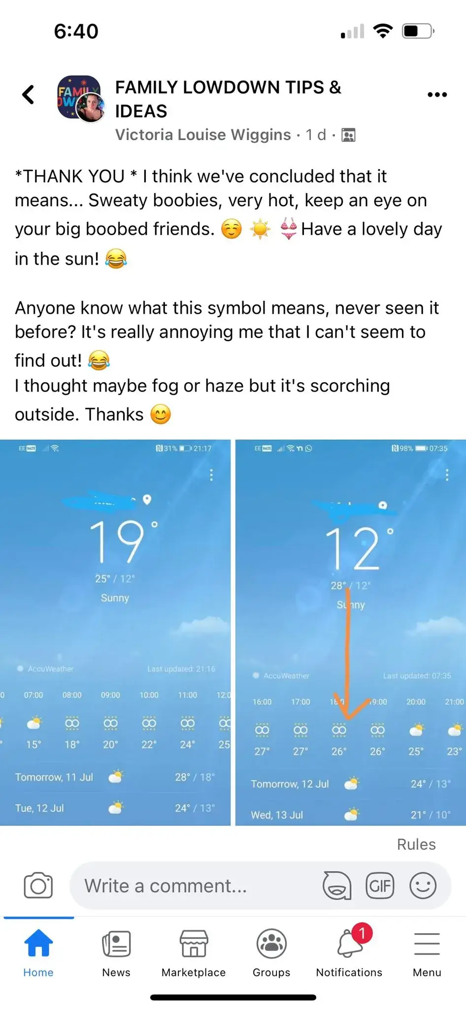 It seems there's a ‘sweaty boobs’ warning in the Apple Weather app.