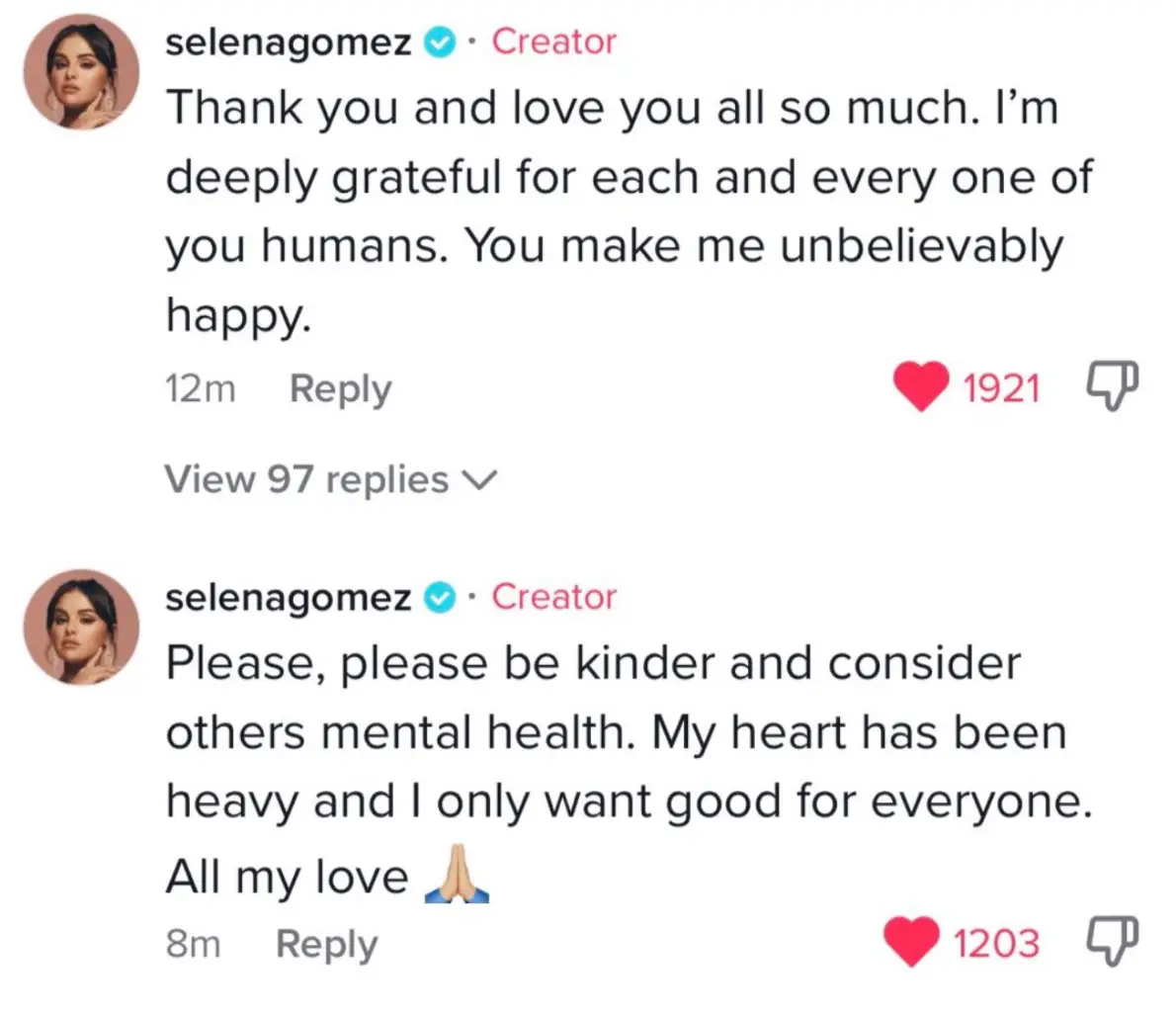 She urged fans to be kind (Selenagomez/TikTok)