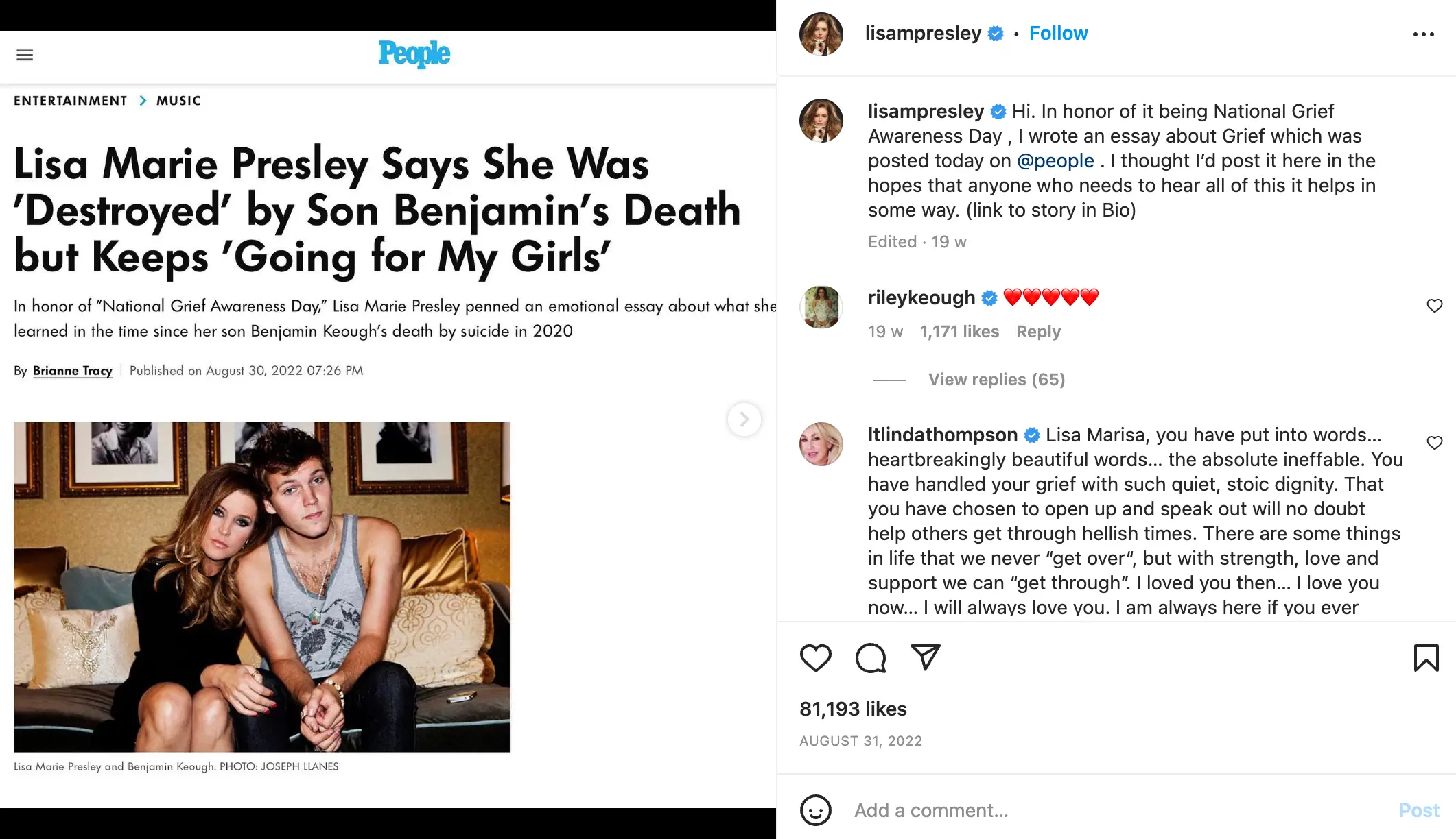 Presley's poignant final Instagram post.