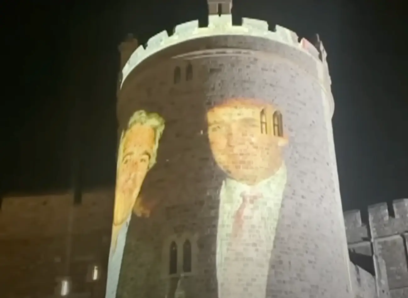 As Trump touched down in the UK, a huge projection was waiting for him on Windsor castle (ITV)