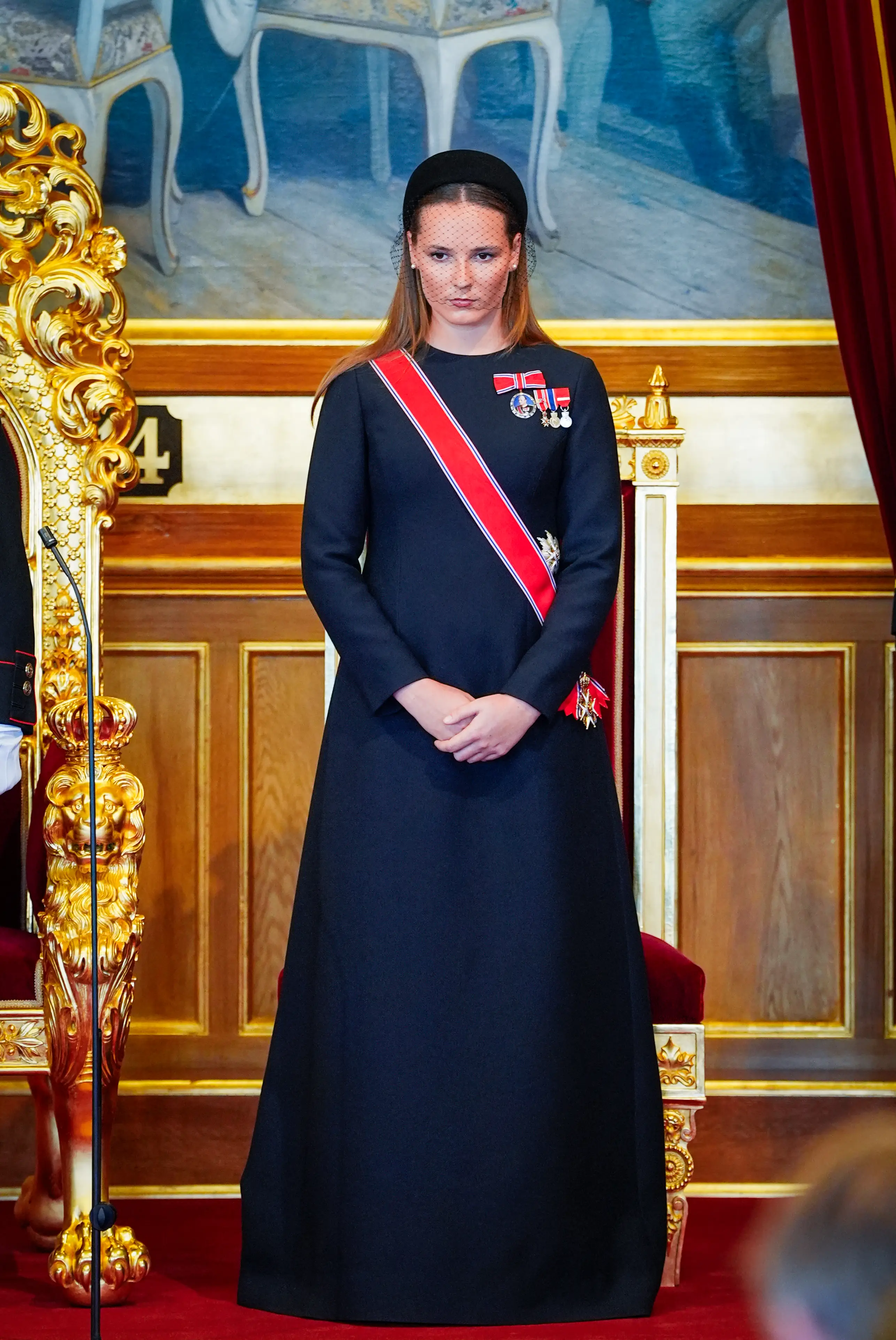 The Crown Princess wore a traditional mourning dress to the oath-taking ceremony (Lise Åserud/NTB/AFP via Getty Images)