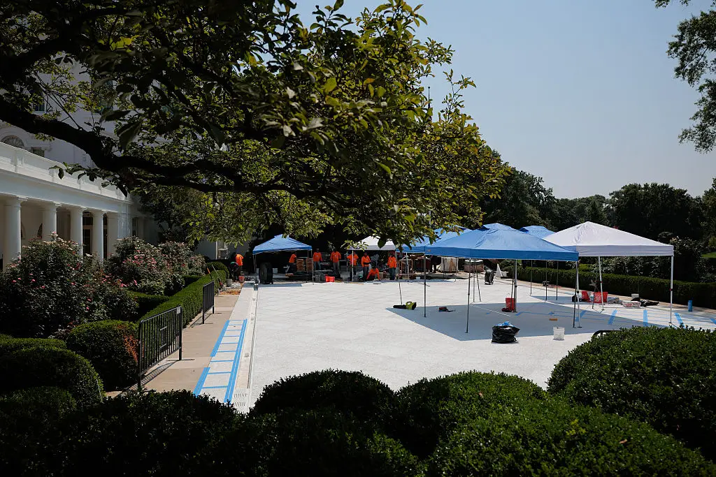 Donald and Melania Trump have paved over the rose garden which was first built in 1913 and then famously redesigned by Jackie Kennedy in the 60s (Chip Somodevilla / Staff / Getty Images)