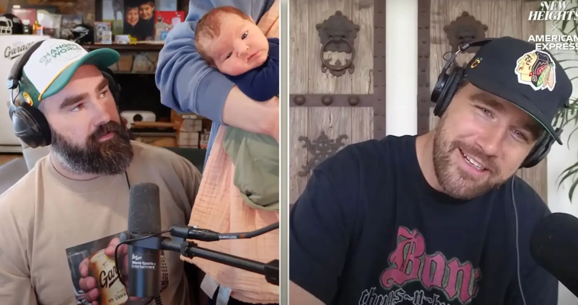 Travis met his new niece virtually (YouTube/New Heights)