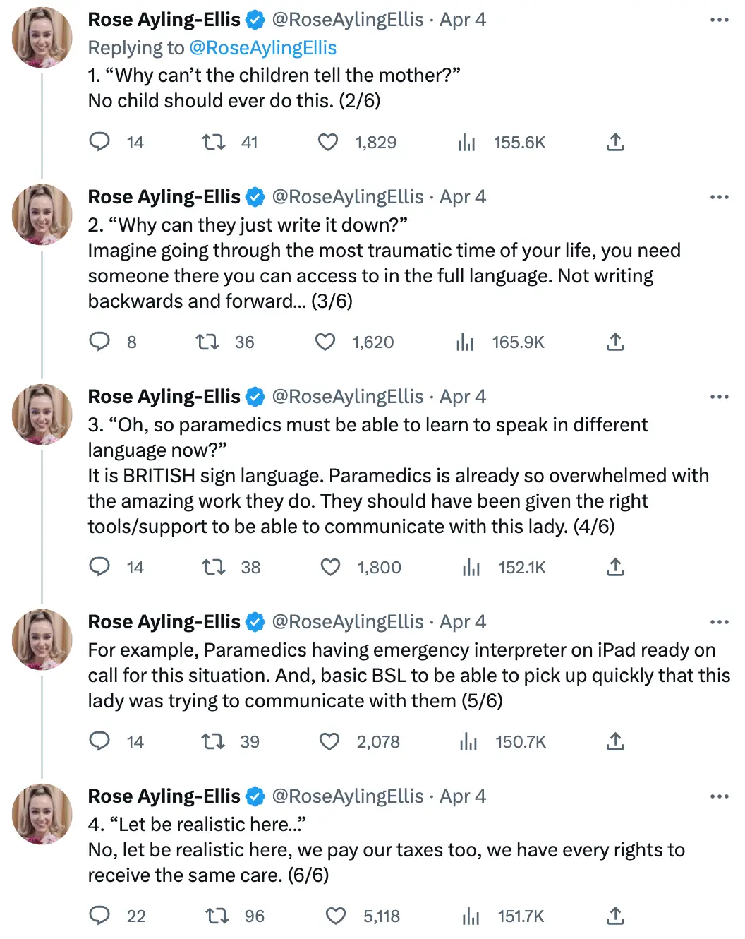 Rose responded to criticisms to Elizabeth's call.