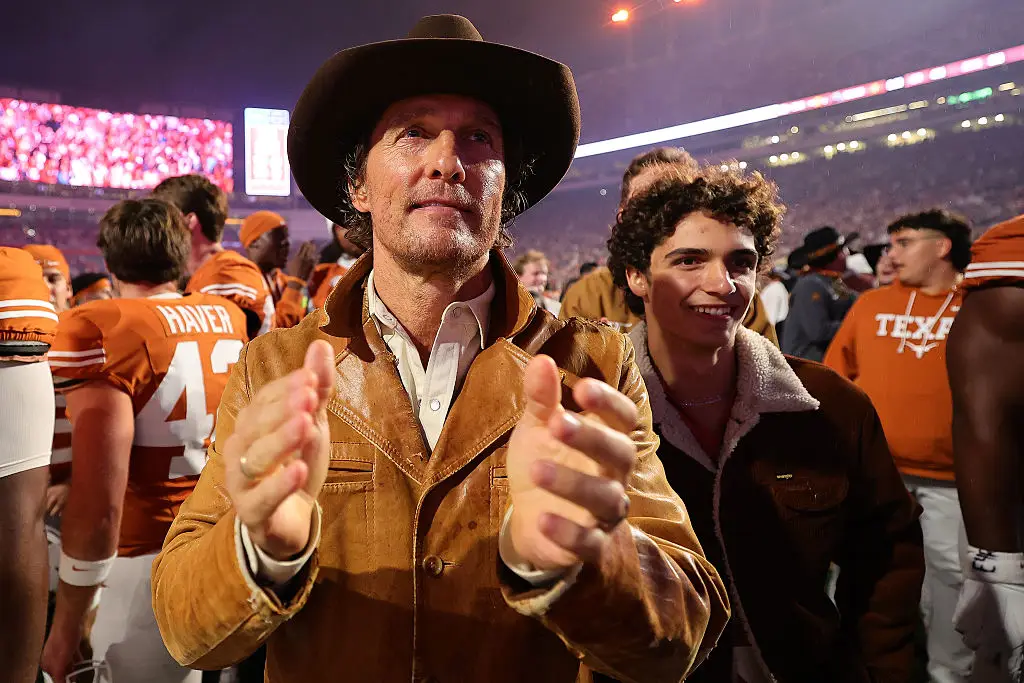Matthew McConaughey and his son Levi at a Texas Longhorns game last year (Alex Slitz/Getty Images)