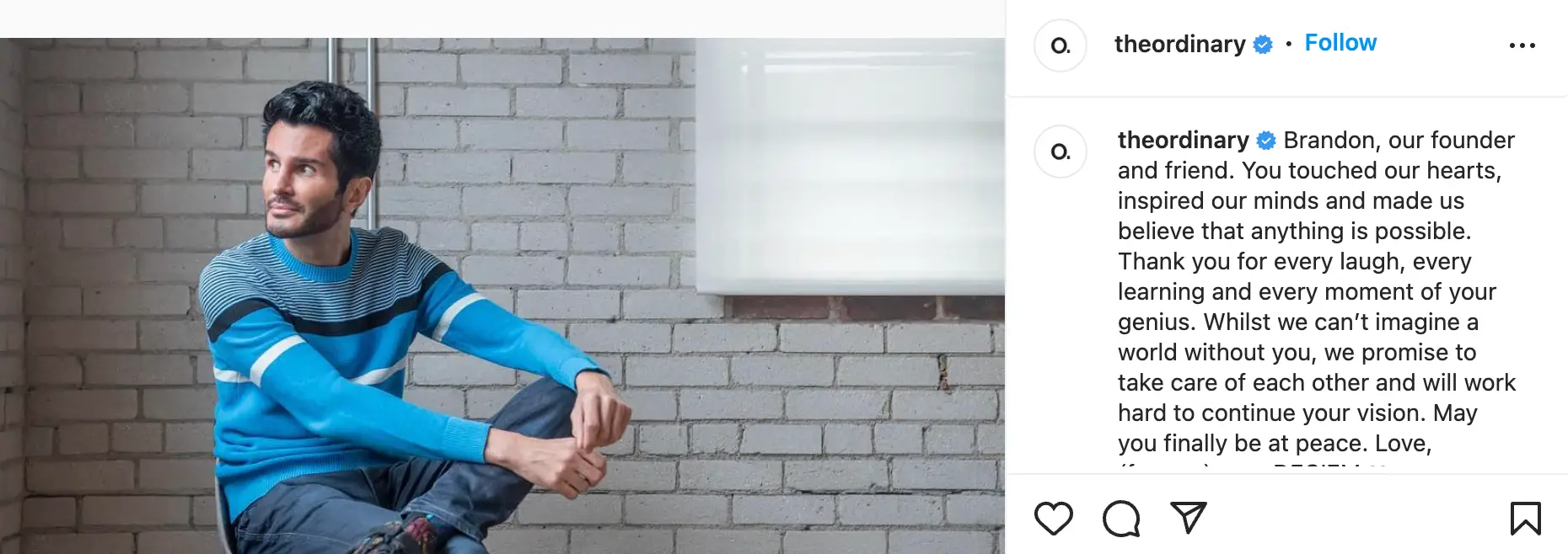 The brand shared a statement on Instagram following Truaxe's tragic death.