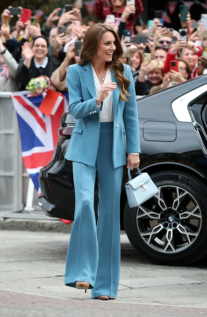The Princess of Wales stunned in a fashionable powder blue suit (Pool/Getty Images)