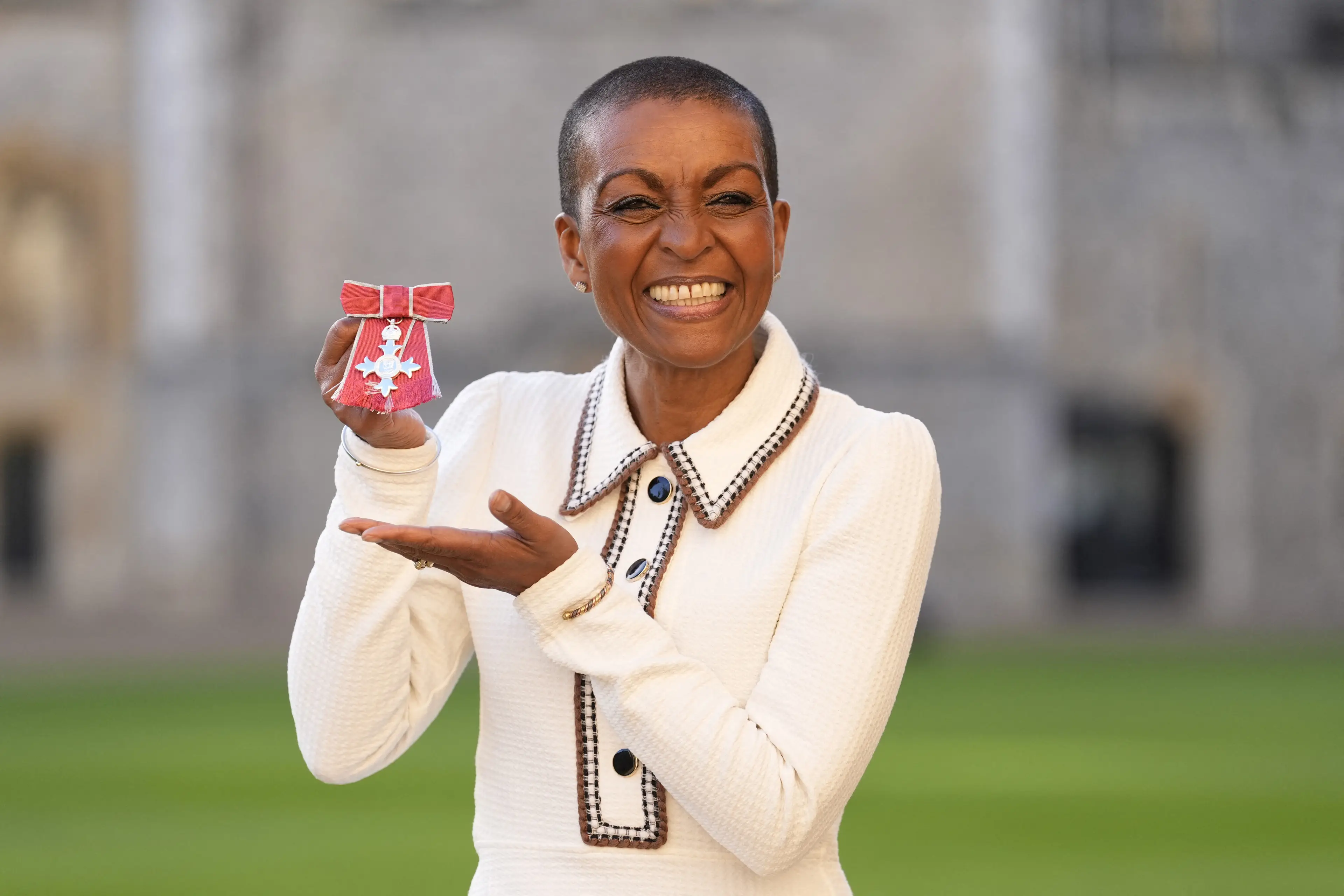 Bridgerton's Adjoa Andoh was awarded an MBE from Prince William for her services to drama on Wednesday (Andrew Matthews / POOL / AFP via Getty Images)