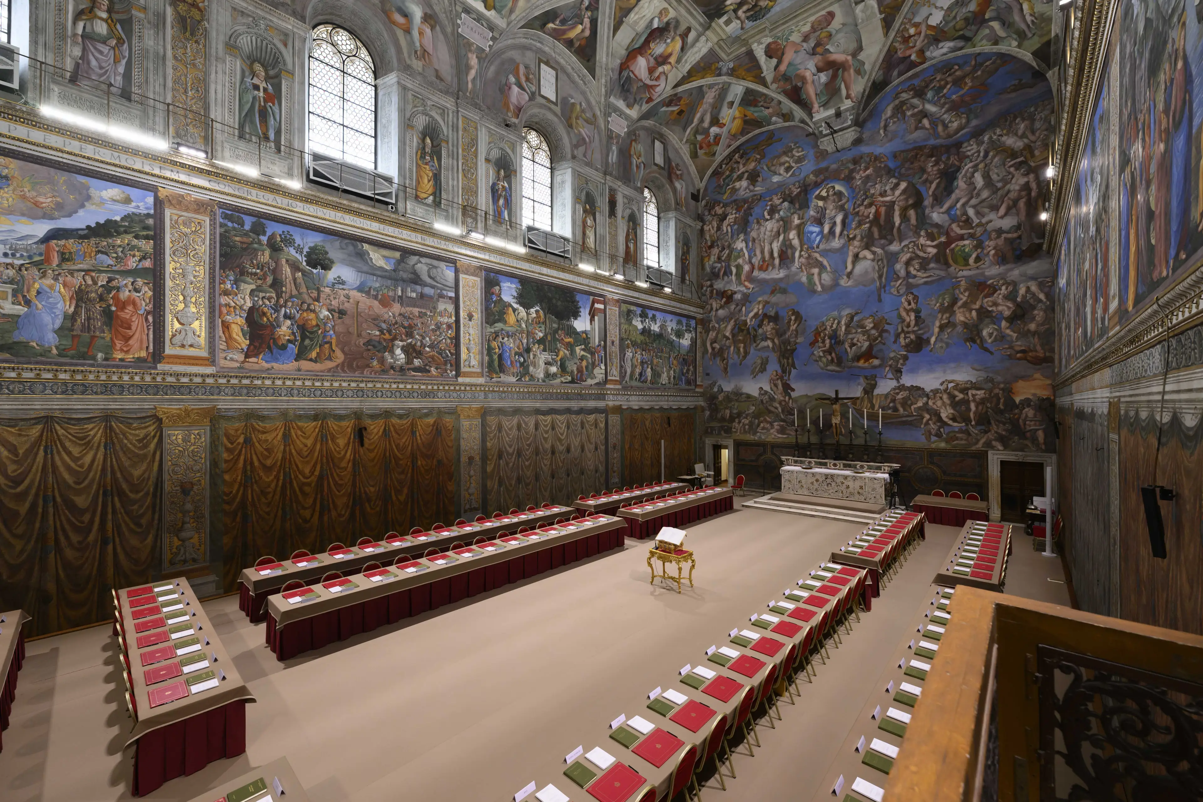 The Sistine Chapel has been specially arranged for the process (Vatican Media/Anadolu via Getty Images)