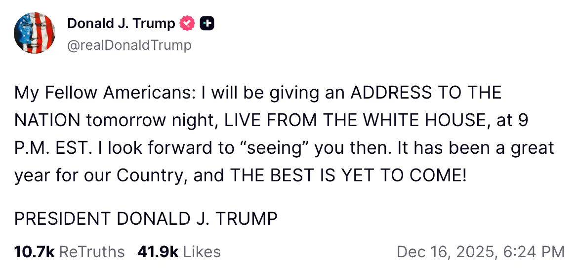 Trump made the announcement on Tuesday (Truth Social/@realDonaldTrump)