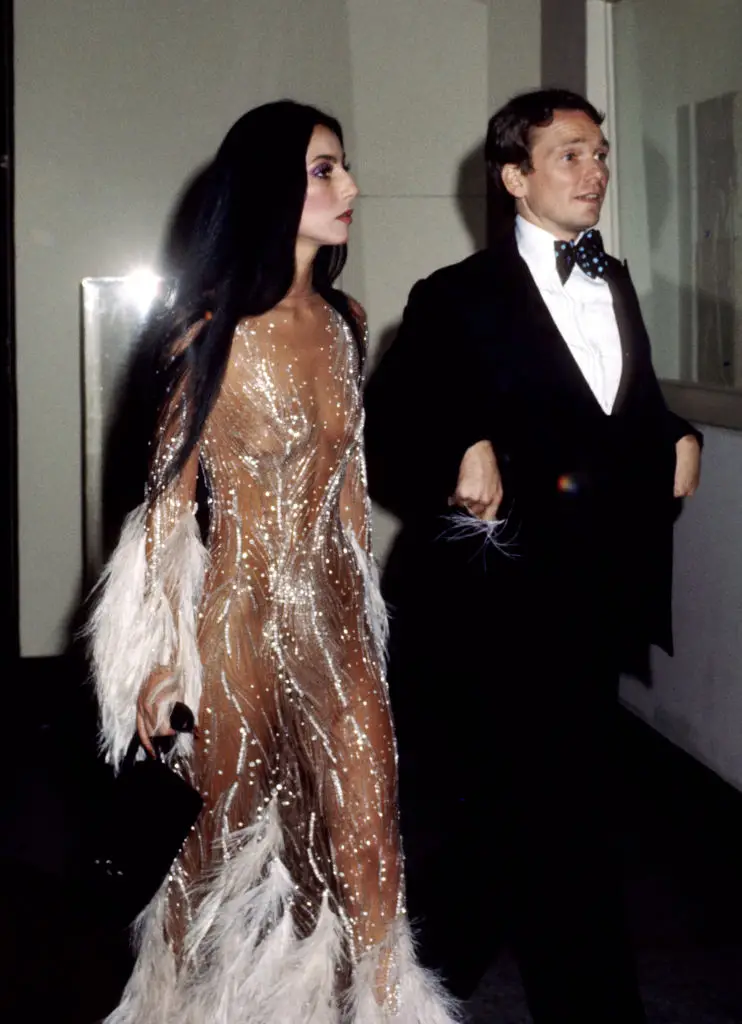 Cher with Bob Mackie at the 1974 Met Gala. (Ron Galella/Ron Galella Collection via Getty Images)