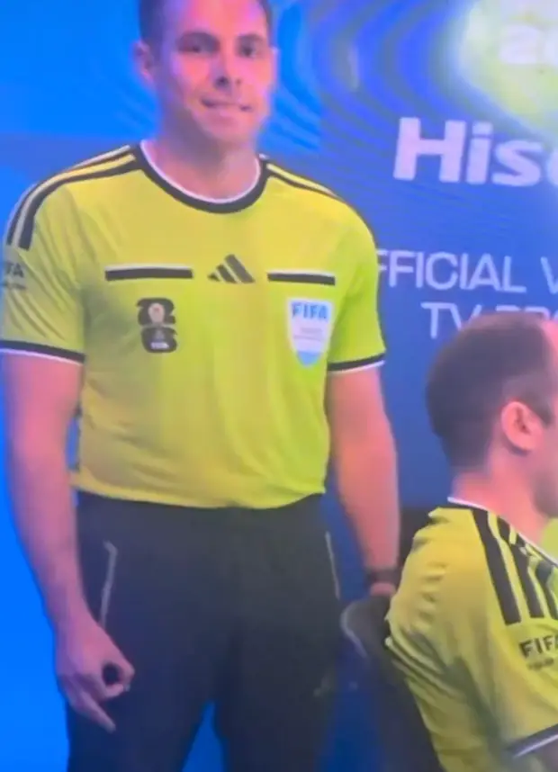 VAR referee Shaun Evans was seen making this gesture during Germany’s opening game against Curaçao for the 2026 World Cup (X)