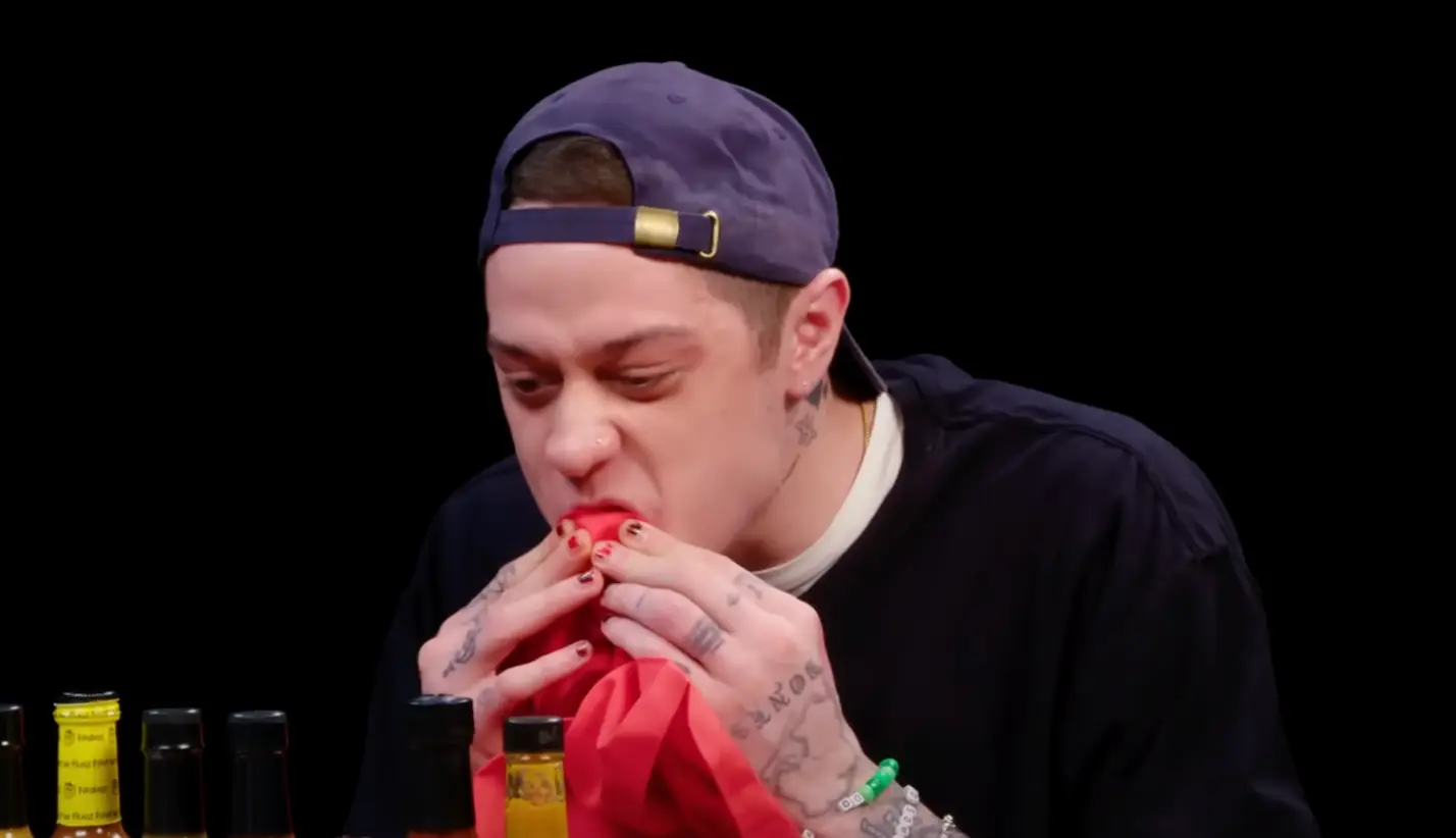 Pete Davidson has shared the gross reality of appearing on YouTube talk show Hot Ones (YouTube/First We Feast)
