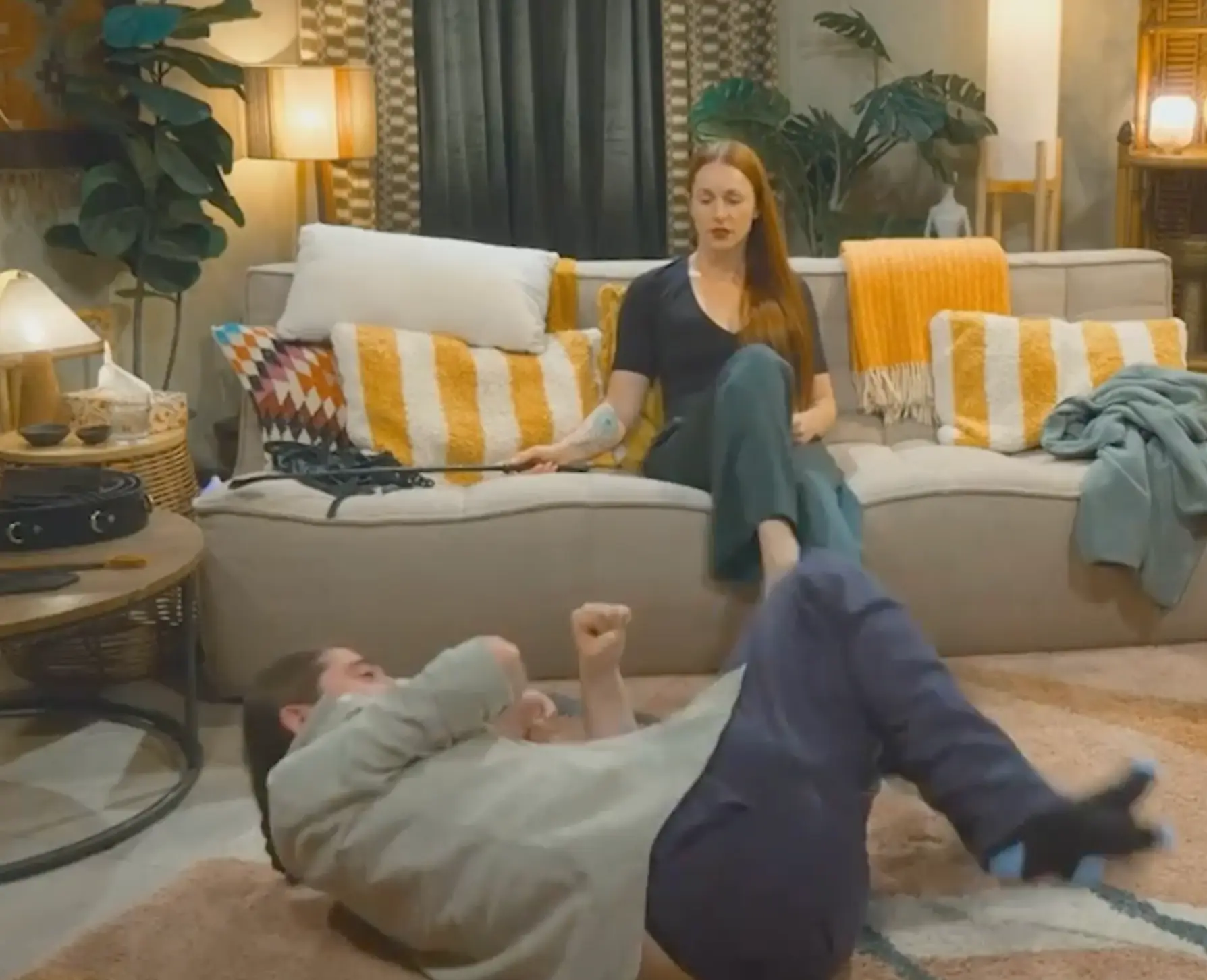 Ed was used as Shelby's human footstool during the BDSM session (Channel 4)