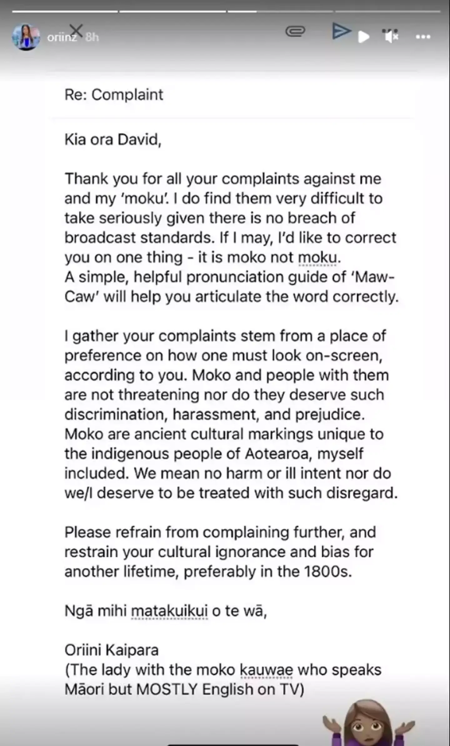 Her response was genius. (Instagram/@oriinz)