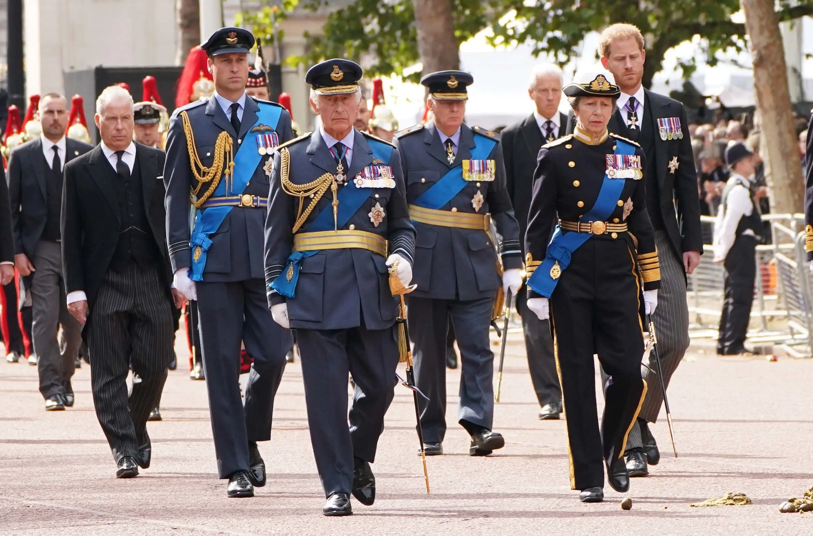 Members of the royal family walked behind the Queen's coffin in the procession.