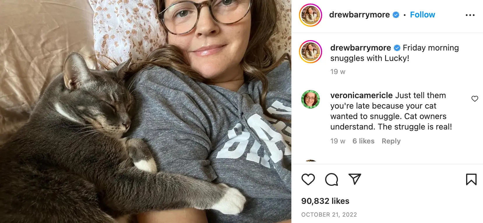 Barrymore has been open about inviting pets into her bed.