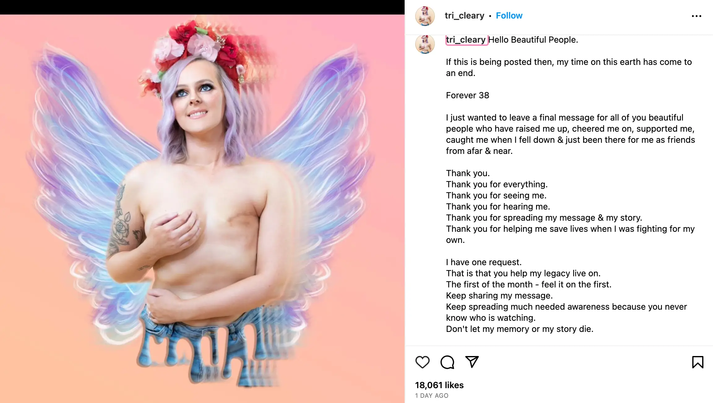 The mother shared a positive farewell message on Instagram.