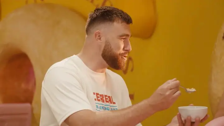 Travis Kelce and brother Jason recently launched their own cereal - but that's not his pre-game breakfast of choice (General Mills)