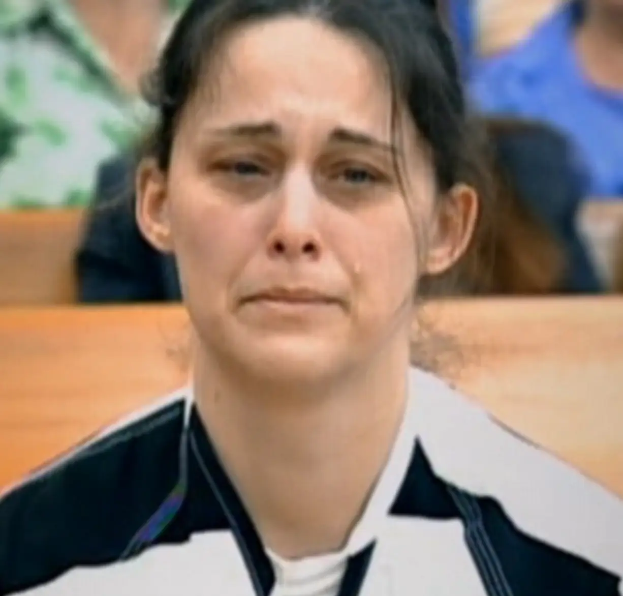 The mum-of-two cried as she saw her seven-year-old son testifying against her (ITV)