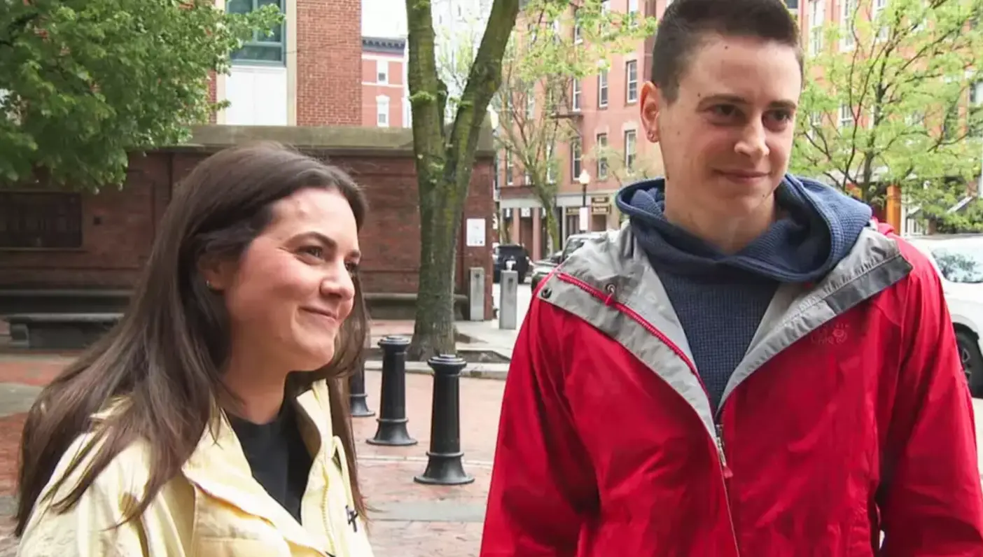 Baker (right) was thrown out of the women's toilets (WBZ-TV)