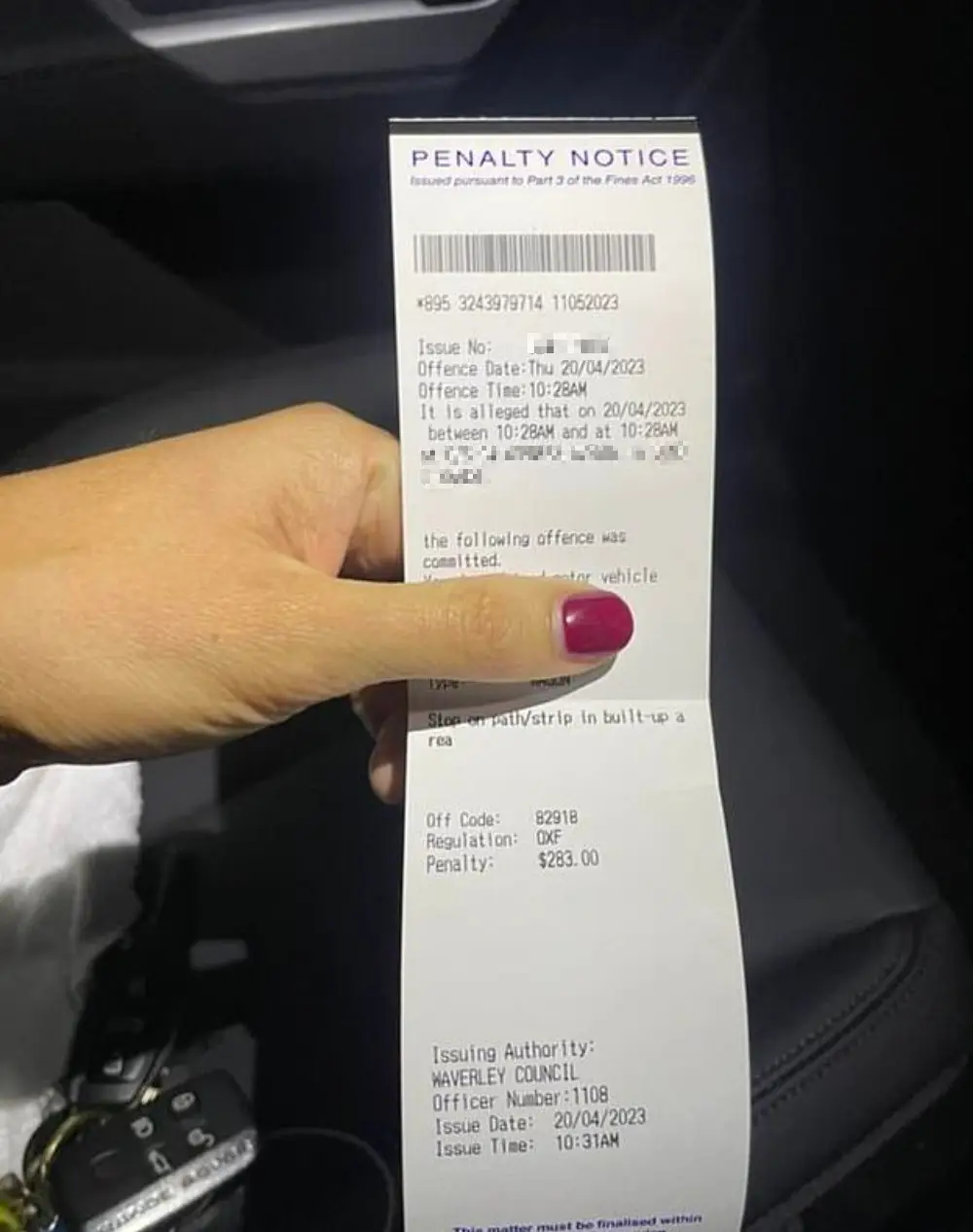 Jäclyn was fined AUD$283 (£150).