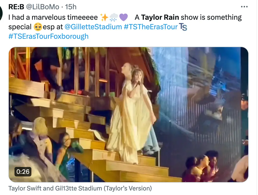 Taylor Swift performed in the rain in Massachusetts.