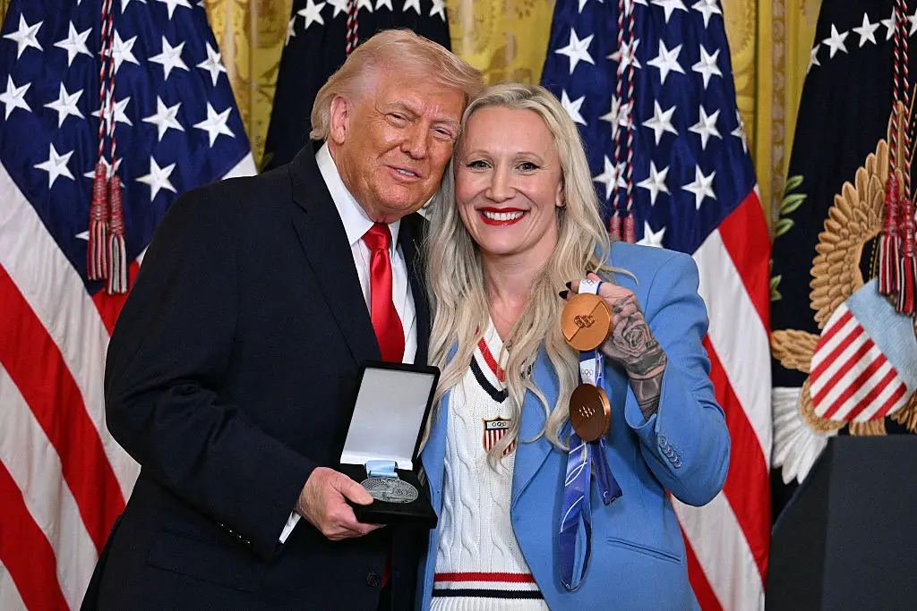 Team USA bobsledder Kallie Humphries presented Donald Trump with the Order of Ikkos (JIM WATSON/Getty Images)