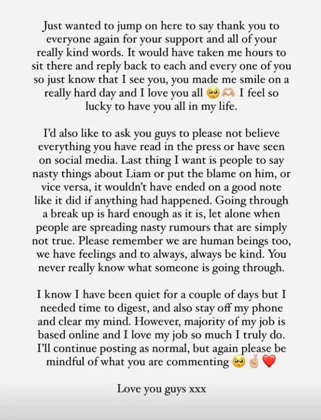 Millie shared the statement on Instagram.