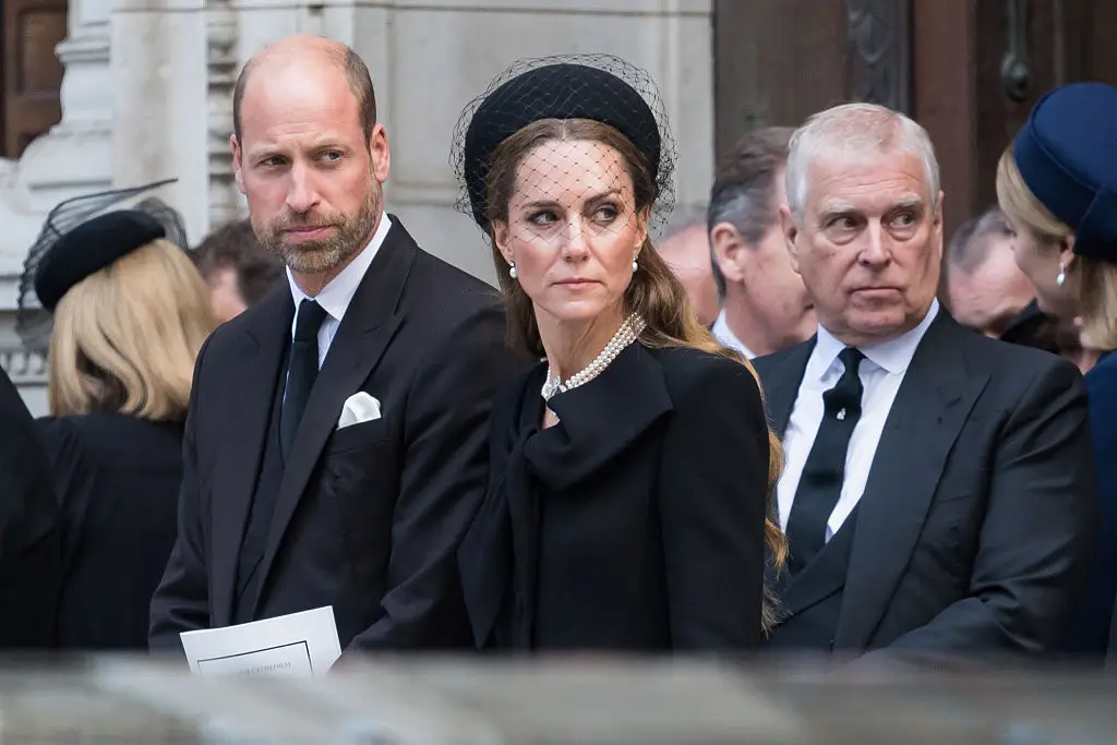 Prince William, Kate Middleton, and Prince Andrew at the funeral (Wiktor Szymanowicz/Future Publishing via Getty Images)
