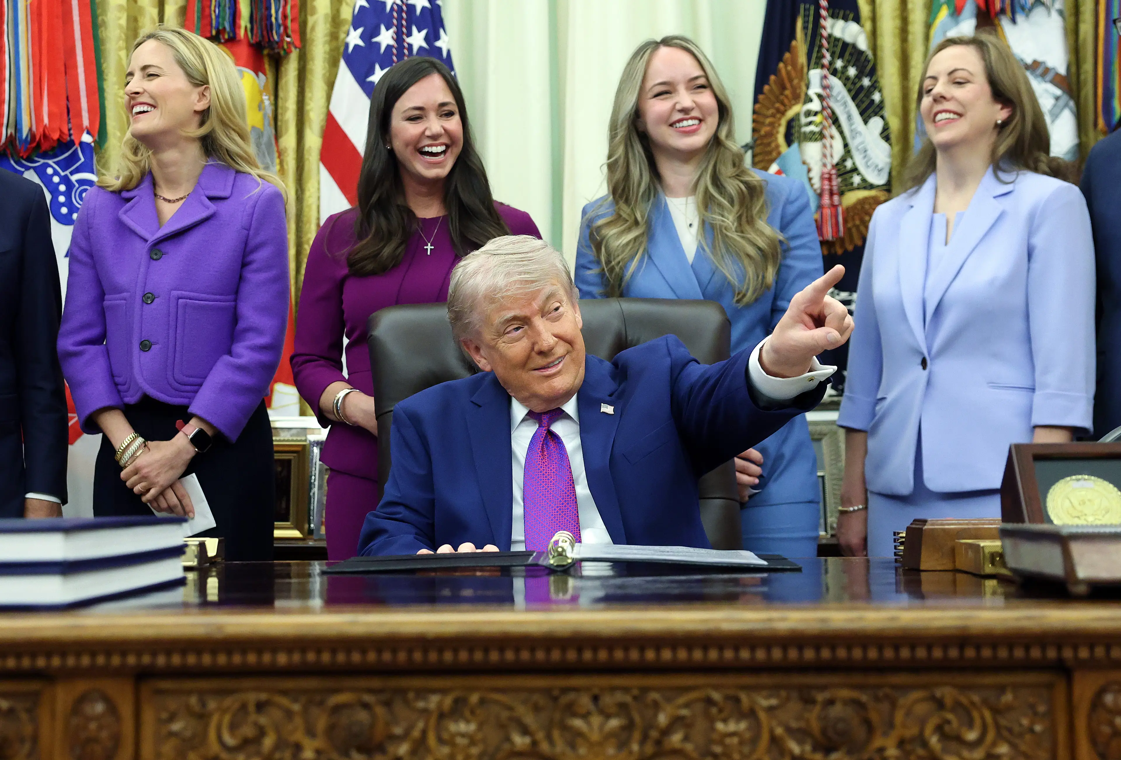 Trump claimed he 'feels the same' as the young women in his office (Kevin Dietsch/Getty Images)